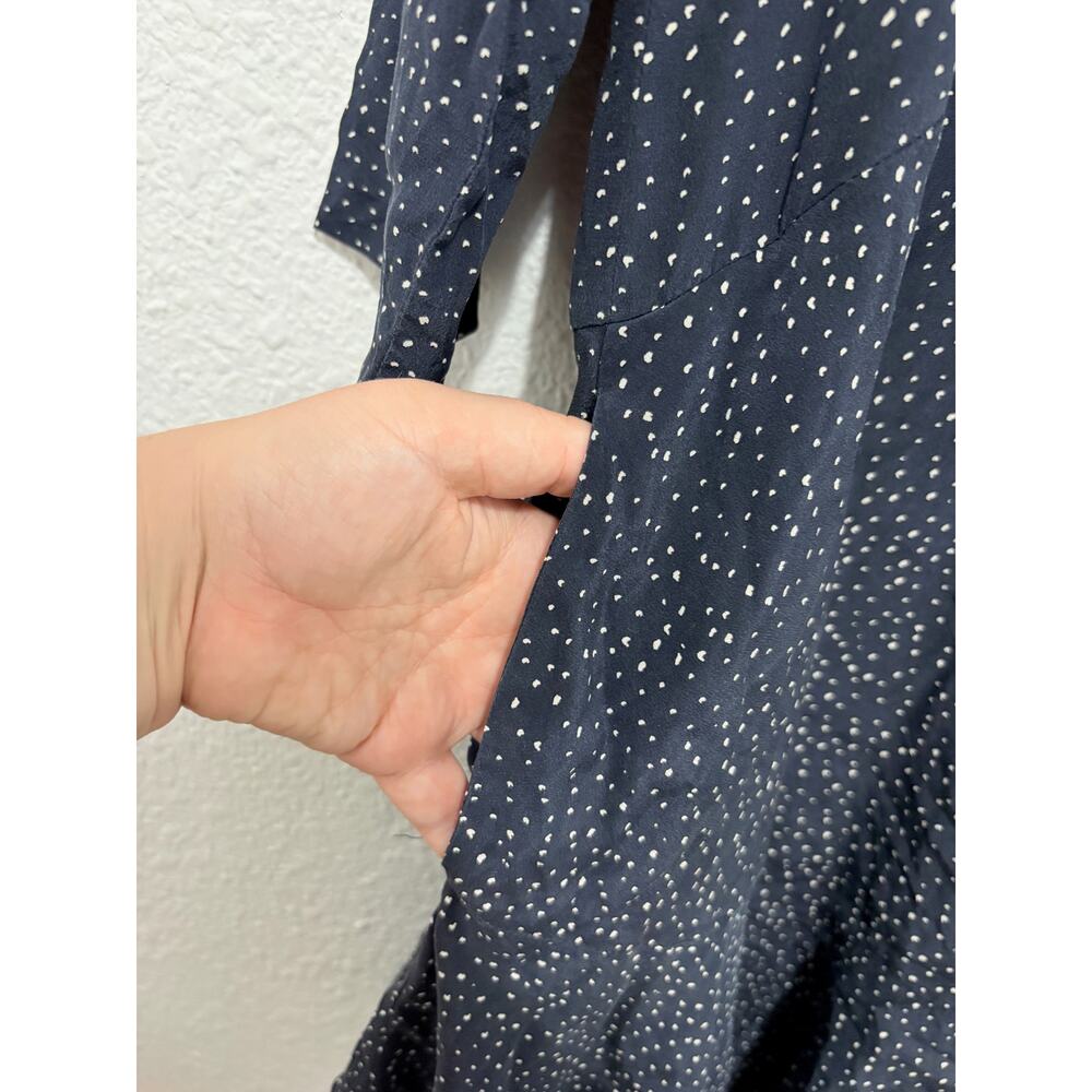 Club Monaco Navy Silk Polka Dot Junelle Drop Waist Dress Work Career Classic - Picture 6 of 8